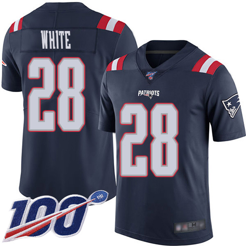 New England Patriots Football #28 100th Season Rush Limited Navy Blue Men James White NFL Jersey->new england patriots->NFL Jersey